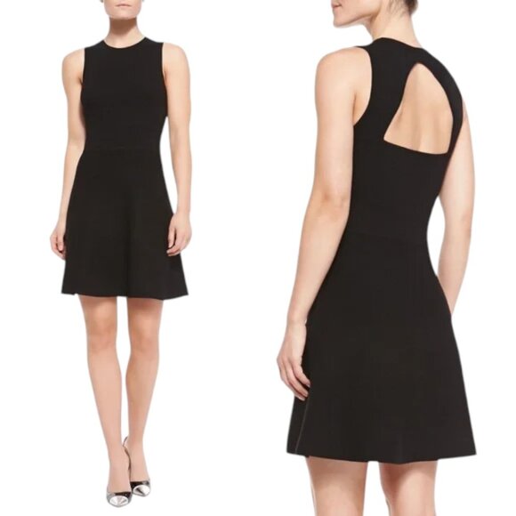 Theory Maysen Prosecco Black Sleeveless Cut Out Back Fit and Flare Dress - Picture 1 of 14